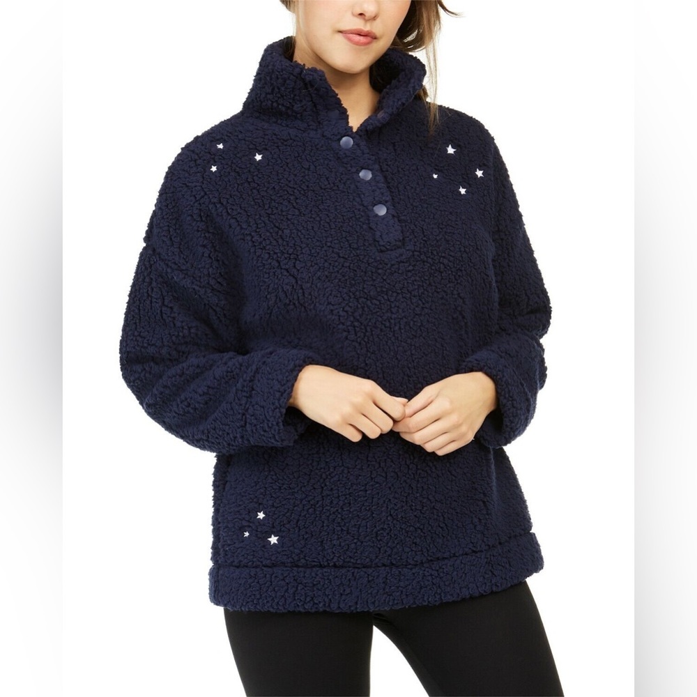 Jenni Women's Faux Sherpa Cozy Pullover Placed Stars